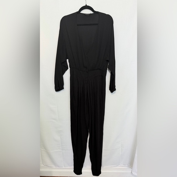 INDAH Gianyar Black Pleated V Neck Jumpsuit Revolve Lightweight Long Sleeve | S - Picture 3 of 7